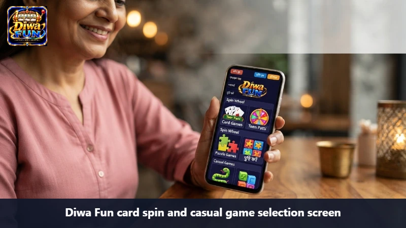 Diwa Fun card spin and casual game selection screen